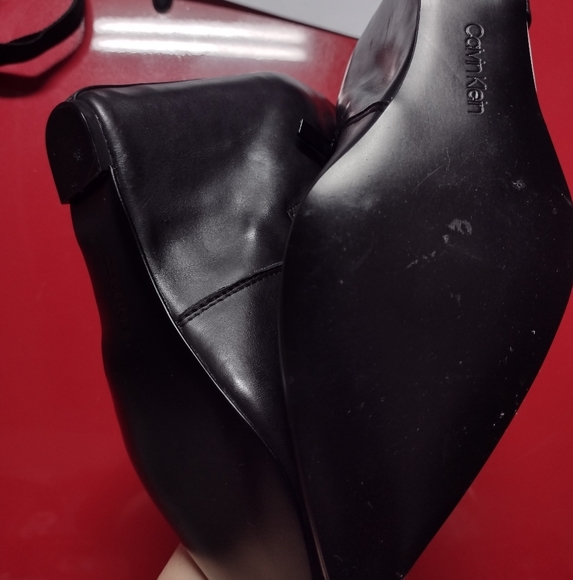 Calvin Klein black white booties sz 9 zipper wedge - Picture 5 of 9